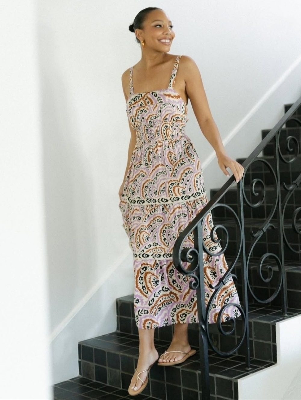 NWT Omika Monroe Midi Dress Lucia Lavender Floral Tie Back Pockets Size M Boho